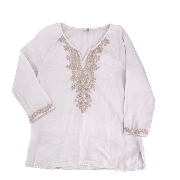 Sympli NYC Womens Size Small Embroidered 100% Linen Bohemian Tunic Pullover - Picture 8 of 8